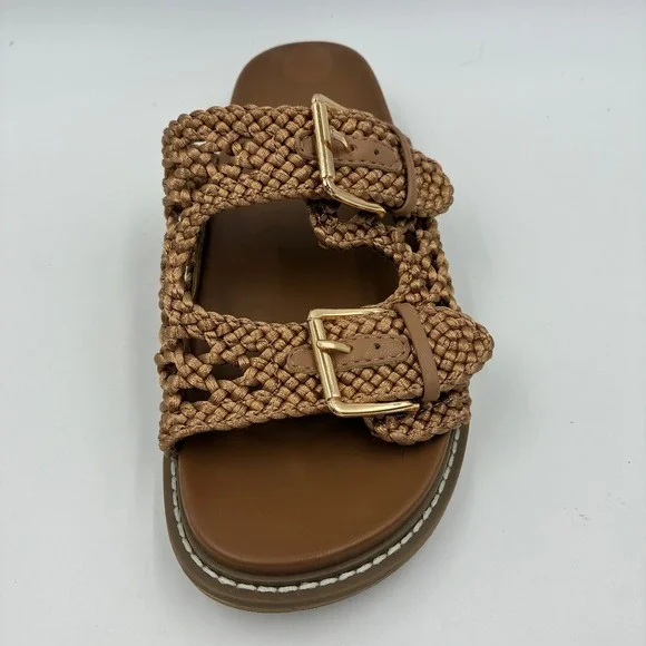 Joie Weaver Tan Macrame Double Buckle Slide Sandals Womens Size 8M Brown - Picture 13 of 16